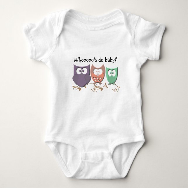 Colourful Owls on a Vine Who's the Baby? Baby Bodysuit (Front)