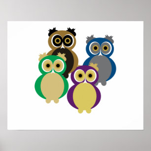 Colourful Owls Poster