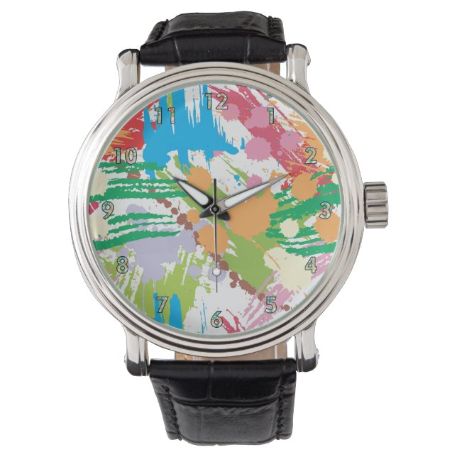 Colourful Paint Blotches and Splats Watch (Front)