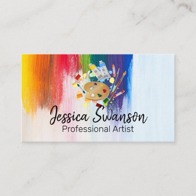 Colourful | Paint Brushed | Modern Artist Business Card (Front)