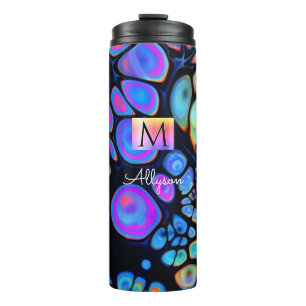Colourful Paint Cells Abstract, Name & Monogram Thermal Tumbler