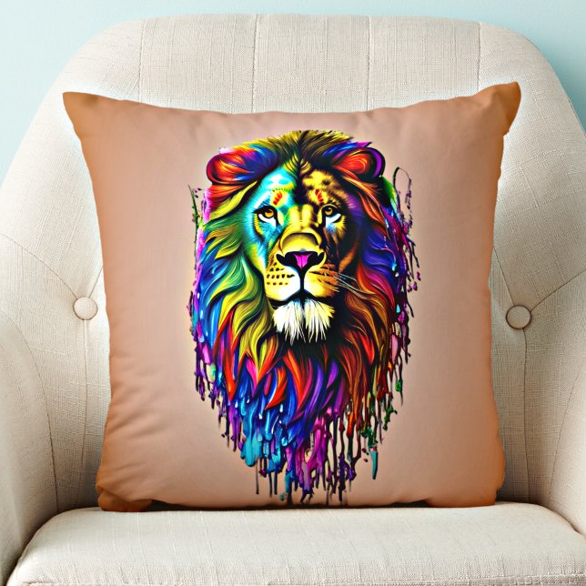 Colourful Paint Drip Lion Cushion (Creator Uploaded)