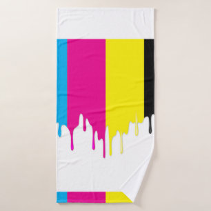 Colourful paint drip on white bath towel