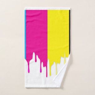Colourful paint drip on white hand towel