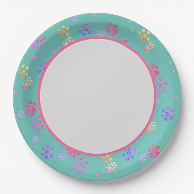 Colourful Paint Drip Pastel Floral  Paper Plate (Front)