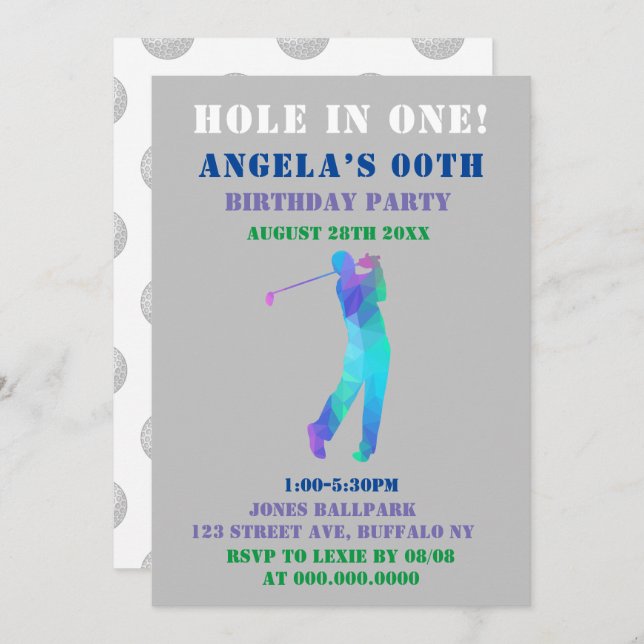 Colourful Paint Golf Theme Birthday Party Invites (Front/Back)