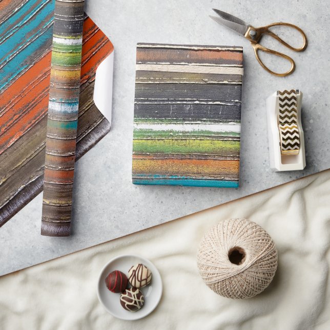 colourful paint on rustic wood wrapping paper (Crafts)