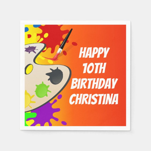 Colourful Paint Palette Art Painting Birthday Part Napkin (Front)