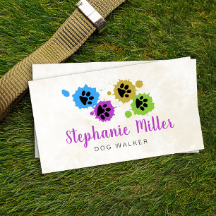 Colourful paint paw prints - Dog Walker Business Card