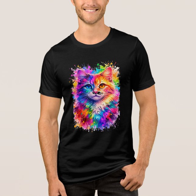 Colourful Paint Splash Cat Illustration  Tri-Blend Shirt (Front)