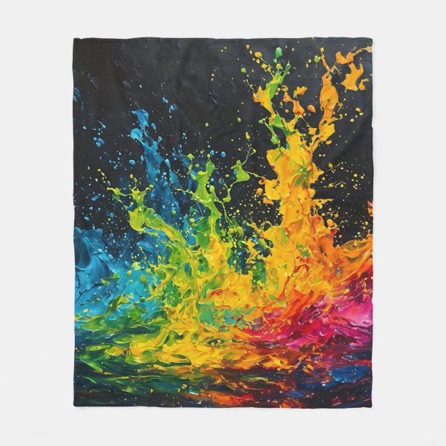Colourful Paint Splash Fleece Blanket (Front)