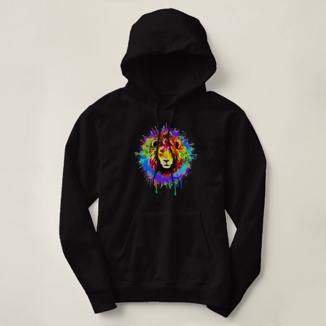 Colourful  Paint Splash Lion Hoodie (Design Front)