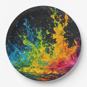 Colourful Paint Splash Paper Plate