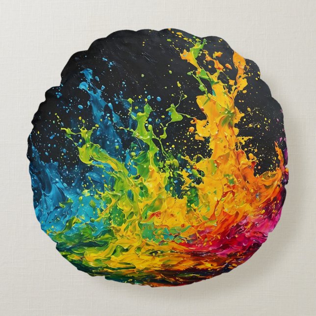 Colourful Paint Splash Round Cushion (Front)