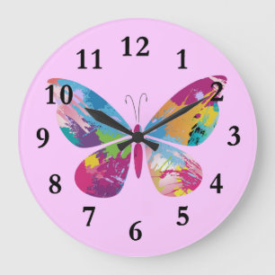 Colourful Paint-Splashed Butterfly Design Clock