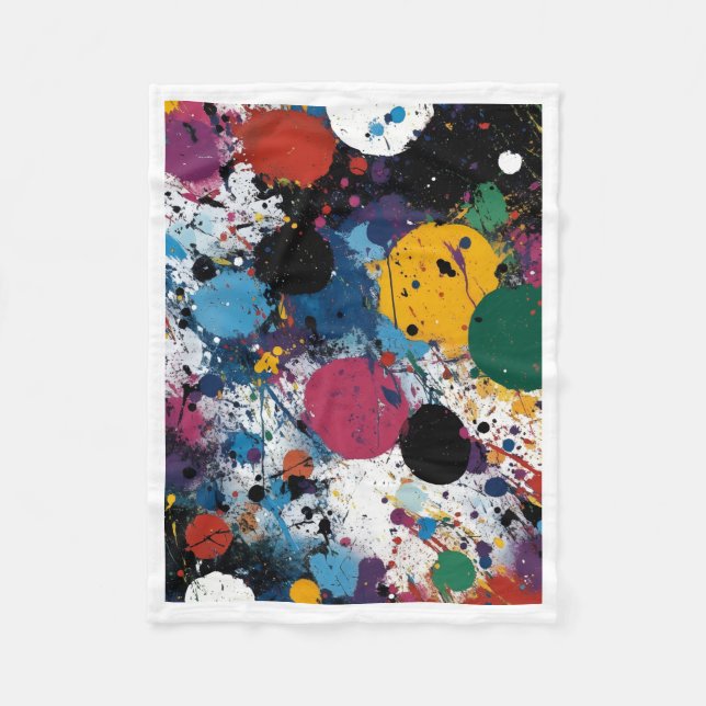 Colourful Paint Splatter and Drip Abstract Art Bla Fleece Blanket (Front)
