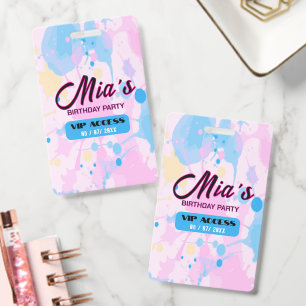 Colourful Paint Splatter Birthday Party VIP Access ID Badge