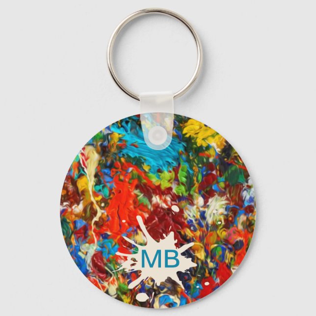 Colourful Paint Splatter Monogram Key Ring (Front)