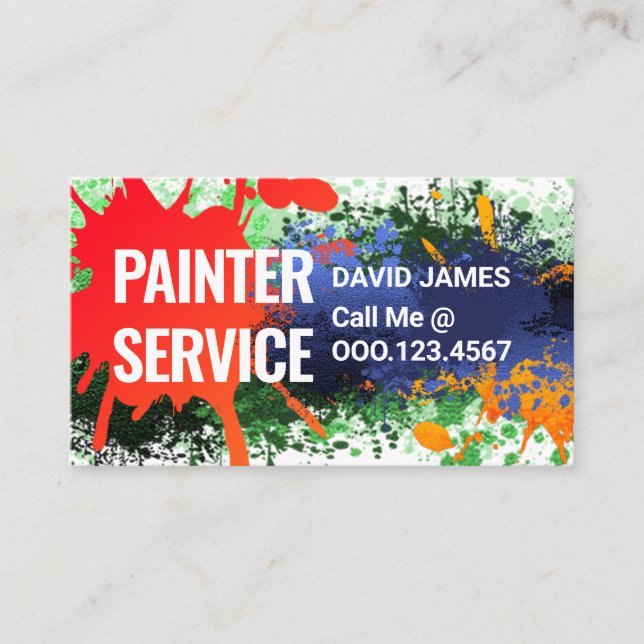 Colourful Paint Splatter Painter Service Business Card (Front)