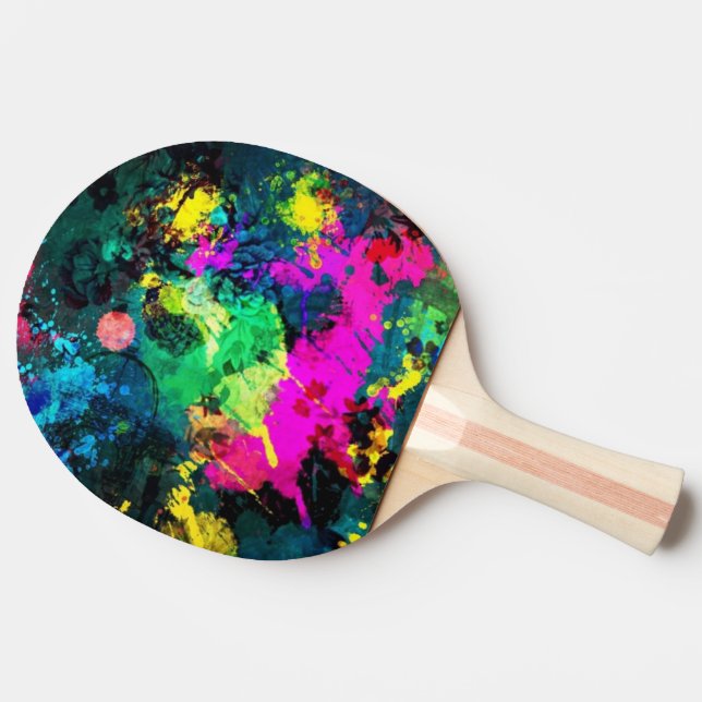 colourful paint splatter ping pong paddle (Side)