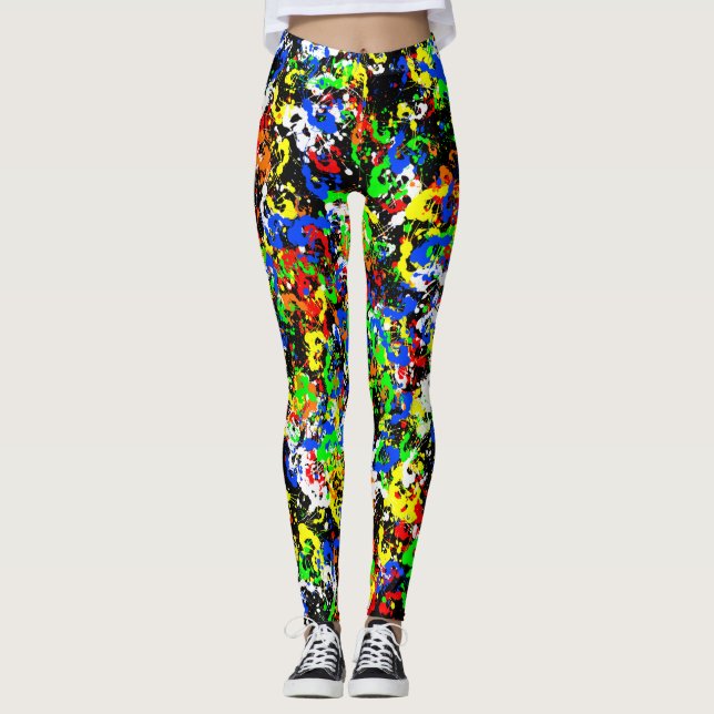Colourful Paint Splatter Womens Leggings (Front)