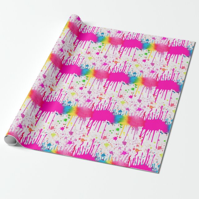 Colourful Paint Splatter Wrapping Paper (Unrolled)