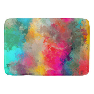 Colourful Paint Splattered on Concrete Bath Mat