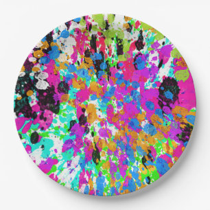 Colourful Paint Splatters Artistic Paper Plate