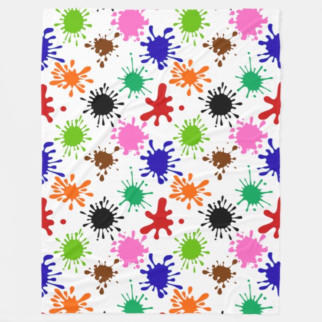 Colourful Paint Splatters Pattern in White Fleece Blanket (Front)