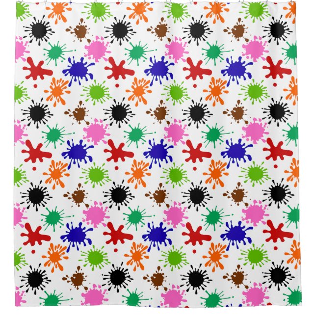 Colourful Paint Splatters Pattern in White Shower Curtain (Front)