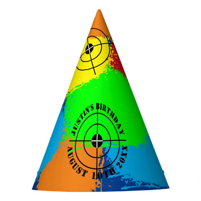 Colourful paintball Birthday party hats for kids (Front)