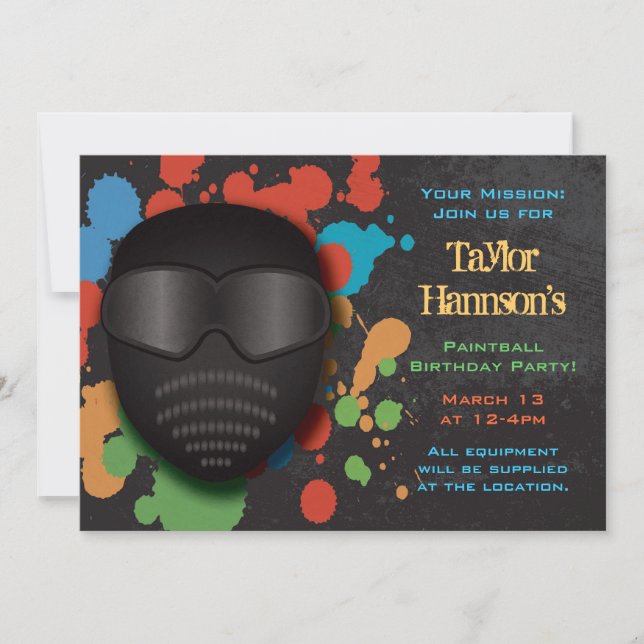 Colourful Paintball Birthday Party Invitation (Front)