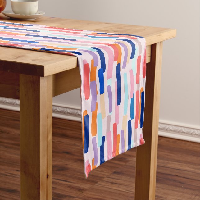 Colourful Paintbrush Stroke Pattern Medium Table Runner (In Situ)