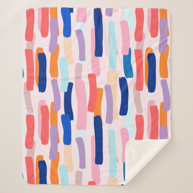 Colourful Paintbrush Stroke Pattern Sherpa Blanket (Front)