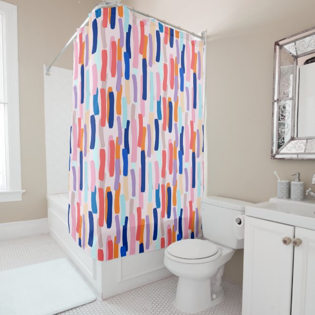 Colourful Paintbrush Stroke Pattern Shower Curtain (In Situ)