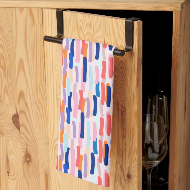 Colourful Paintbrush Stroke Pattern Tea Towel (Thirds Fold)