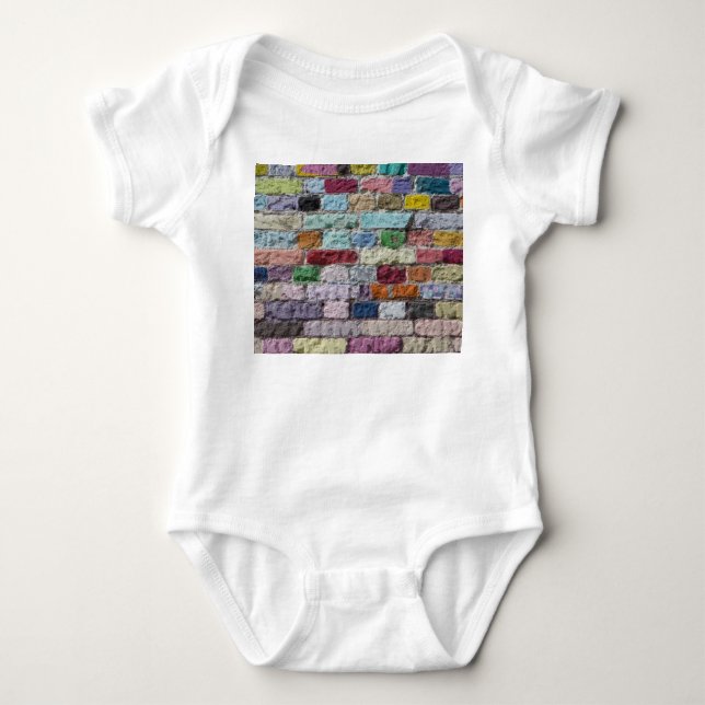 Colourful Painted Brick Wall Texture Baby Bodysuit (Front)