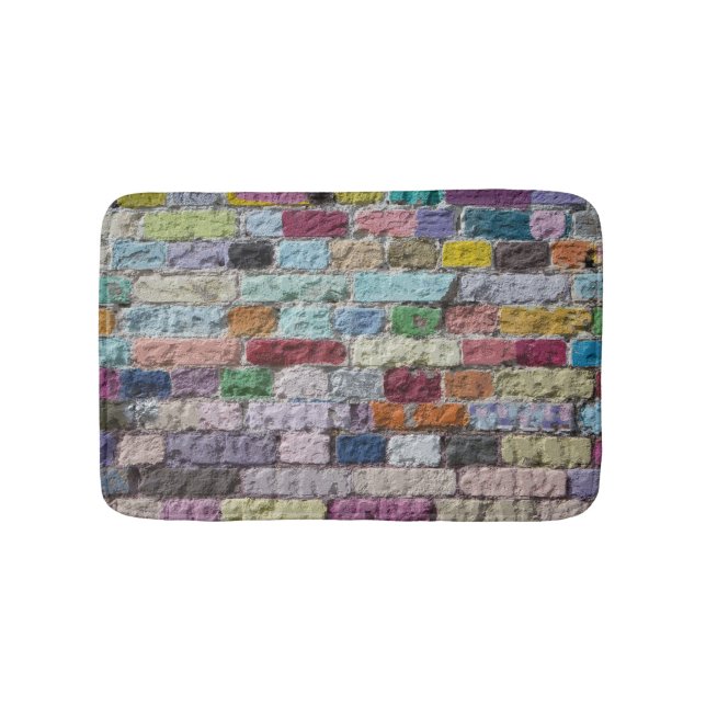 Colourful Painted Brick Wall Texture Bath Mat (Front)