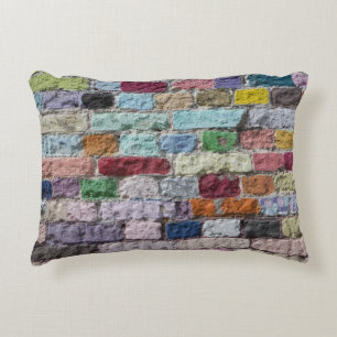 Colourful Painted Brick Wall Texture Decorative Cushion