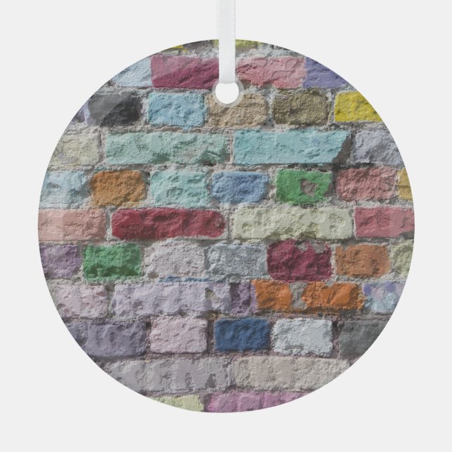 Colourful Painted Brick Wall Texture Glass Tree Decoration (Front)