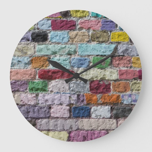 Colourful Painted Brick Wall Texture Large Clock (Front)