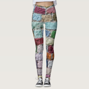 Colourful Painted Brick Wall Texture Leggings