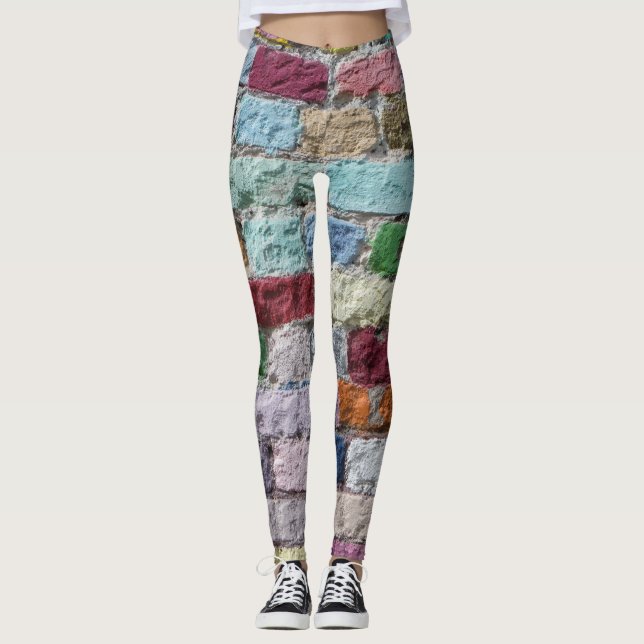 Colourful Painted Brick Wall Texture Leggings (Front)