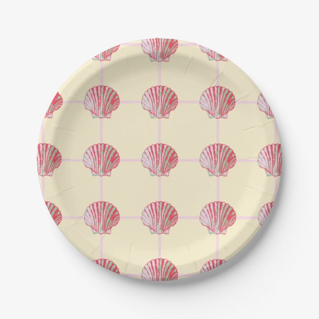 Colourful Painted Coastal Seashell Checkers Paper Plate (Front)