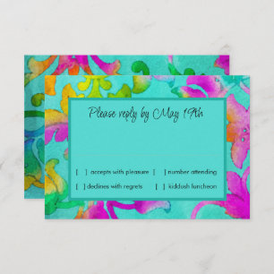 Colourful Painted Damask Aqua RSVP Invitation