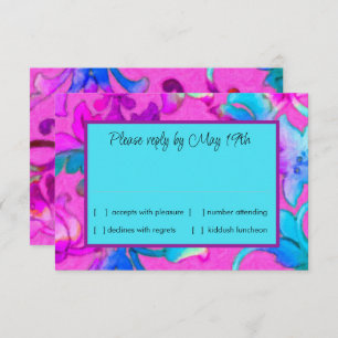 Colourful Painted Damask Pink RSVP Invitation