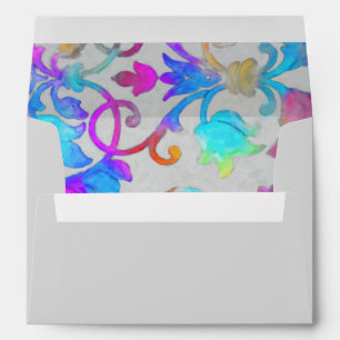 Colourful Painted Damask Pink Turquoise Envelope