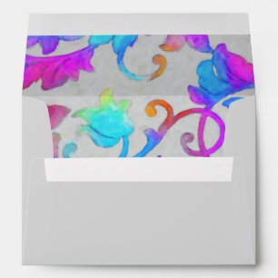 Colourful Painted Damask Pink Turquoise Envelopes