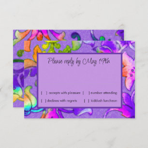 Colourful Painted Damask Purple RSVP Invitation