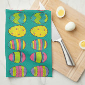 Colourful Painted Easter Egg Hunt Eggs Tea Towel (Quarter Fold)